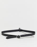 Asos Design Leather Waist And Hip Belt With Circle Buckle And Chain Detail - Black
