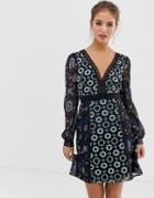 Little Mistress All Over Floral Lace Skater Dress In Black Multi - Multi