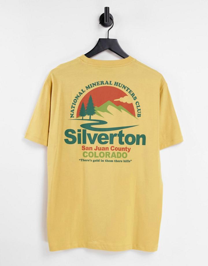 Asos Design Relaxed T-shirt In Mustard With Mountain Back Print-yellow