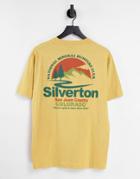 Asos Design Relaxed T-shirt In Mustard With Mountain Back Print-yellow