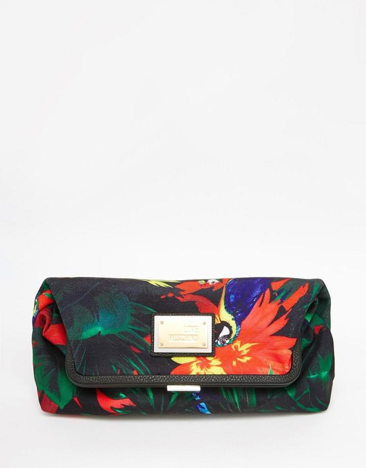 Love Moschino Tropical Print Canvas Clutch Bag - Black