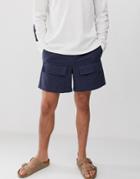 Asos White Boxy Shorts In Dark Navy Canvas - Navy