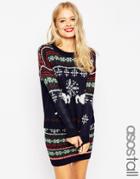 Asos Tall Co-ord Holidays Sweater Reindeer Fairisle - Navy
