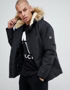 Nicce Parka Jacket In Black With Fur Hood - Black