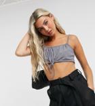 Collusion Ribbed Tie Front Crop Top In Charocal (part Of A Set)-green