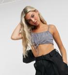 Collusion Ribbed Tie Front Crop Top In Charocal (part Of A Set)-green