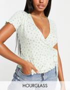 Asos Design Hourglass Wrap Top In Vintage Floral Print In Green