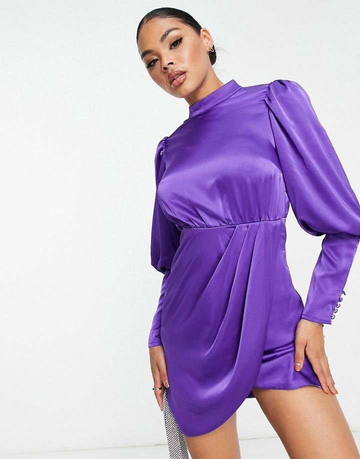 Collective The Label Exclusive High Neck Satin Mini Dress In Purple