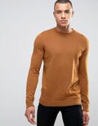 New Look Sweater With Skinny Rib Neck In Tan - Tan