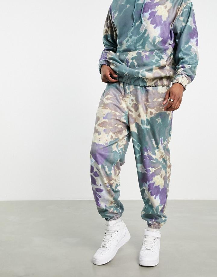 Asos Design Oversized Joggers In Fleece In Tie Dye - Part Of A Set-multi