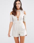 Love & Other Things Romper With Cold Shoulder - Orange