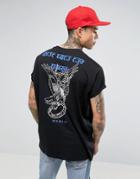 Asos Super Oversized Longline T-shirt With Roll Sleeve And Text Print