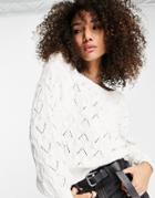 Only Crew Neck Pointelle Sweater In White