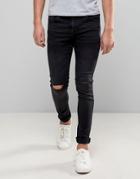 Pull & Bear Super Skinny Jeans With Knee Rips In Washed Black - Gray