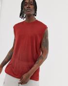 Asos White Loose Fit Sleeveless T-shirt In Dark Red Drapey Fabric - Red