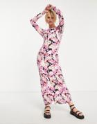 Only Exclusive Body-conscious Maxi T-shirt Dress In Floral-multi