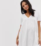 Asos Design Maternity Ultimate Cotton Smock Dress-white