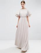 Asos Tall Flutter Sleeve Maxi Dress With Embellished Waist Trim - Pink