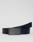 Armani Exchange Leather Reversible Plaque Buckle Belt In Black/navy - Black