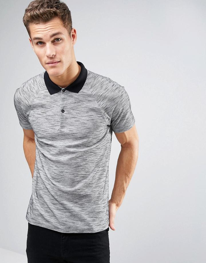 Hugo By Hugo Boss Dollars Shiny Marl Polo Slim Fit Contrast Collar - B