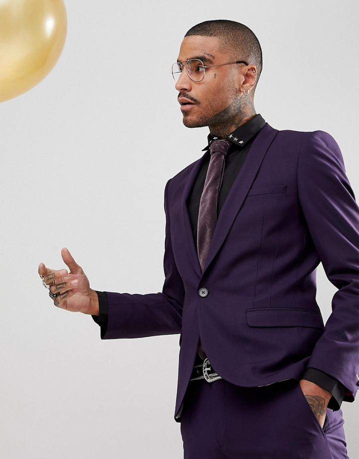 Noose & Monkey Super Skinny Suit Jacket In Purple - Purple