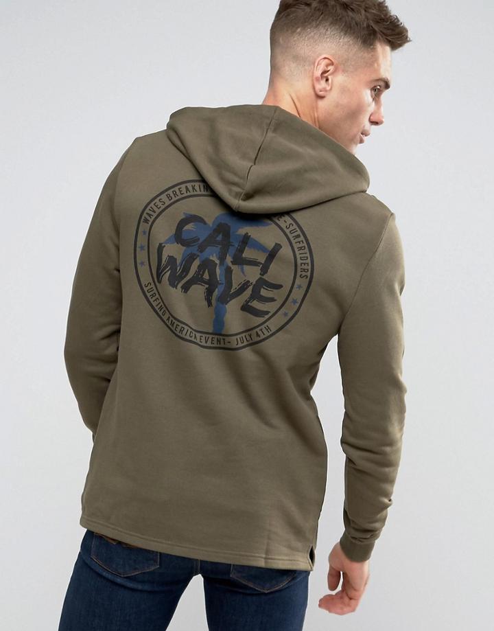 Asos Hoodie With Cali Wave Back Print - Green