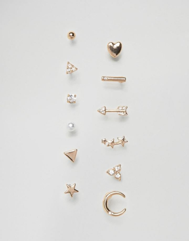 Asos Pack Of 10 Pretty Stud Single Earrings - Silver