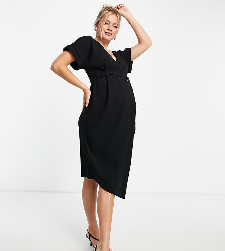 Asos Design Maternity Wrap Midi Dress In Black