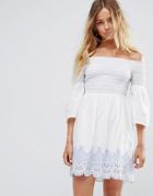 Miss Selfridge Bardot Embroidered Dress - White