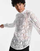 Asos Design Overhead Lace Shirt With High Neck In White