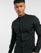 Asos Design Skinny Fit Shirt With Band Collar In Black