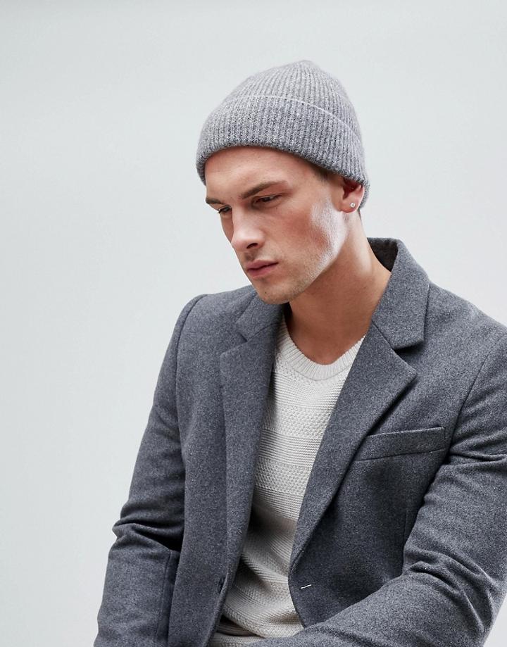 Asos Fisherman Beanie In Brushed Gray - Gray