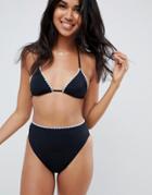 Asos Design Mix And Match Blanket Stitch Trim Triangle Bikini Top - Black