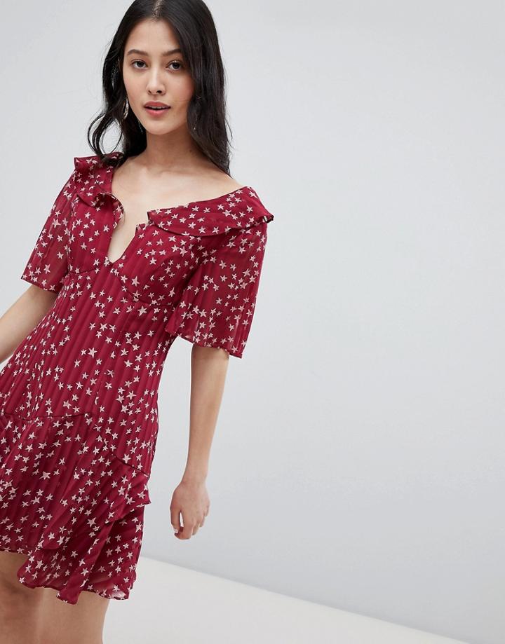 Finders Star Print Plunge Mini Dress - Red