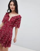 Finders Star Print Plunge Mini Dress - Red