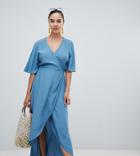 New Look Wrap Asymmetric Dress-blue