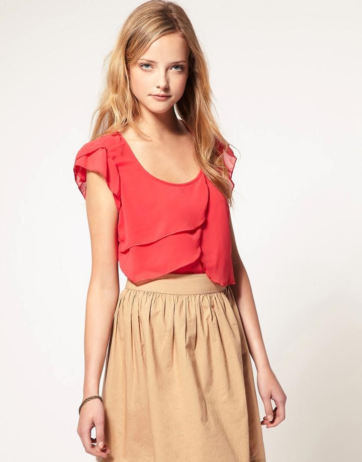 Vero Moda Layered Chiffon Top - Beige