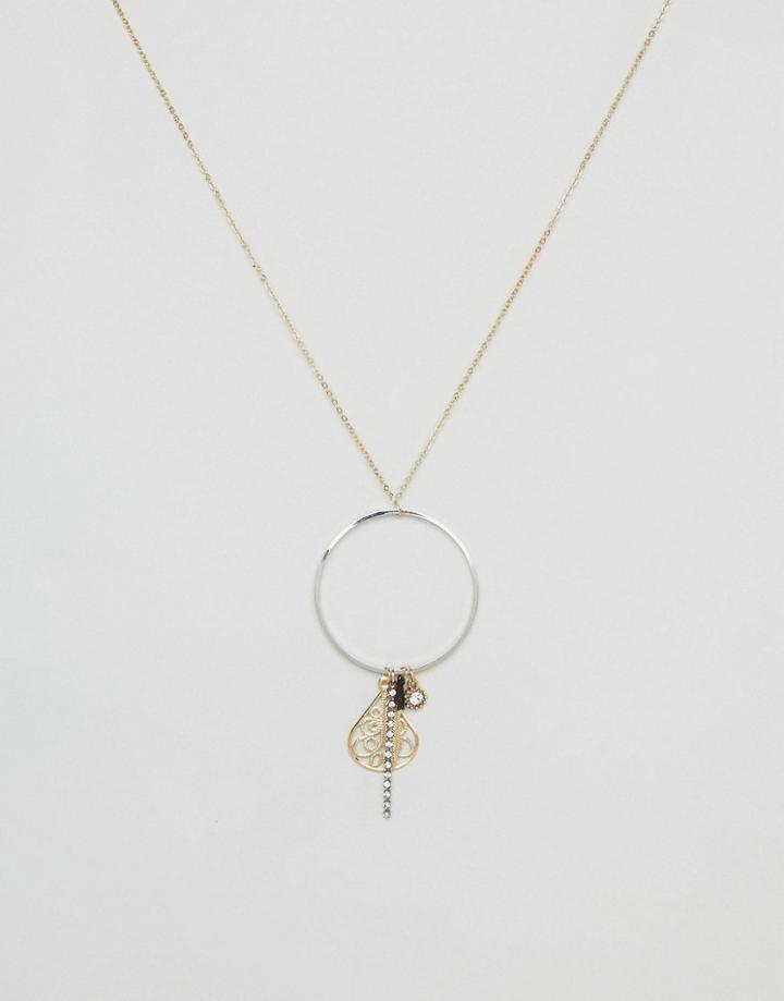 Asos Delicate Filigree Long Pendant Necklace - Multi