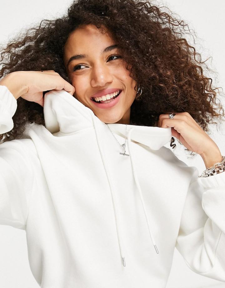 Bershka Oversized Elasticated Hoodie In Cream-white