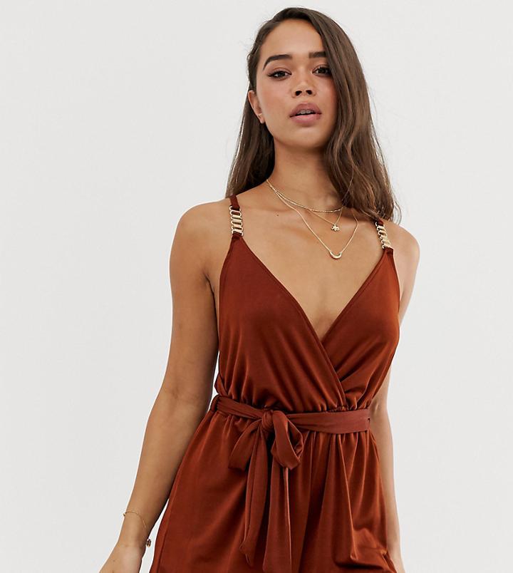 River Island Beach Romper With Metal Trim In Brown - Brown