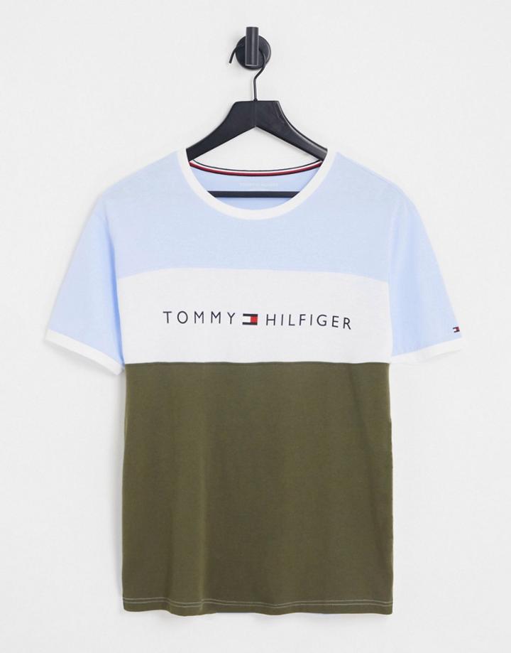 Tommy Hilfiger Loungewear Color Block T-shirt In Khaki And Blue