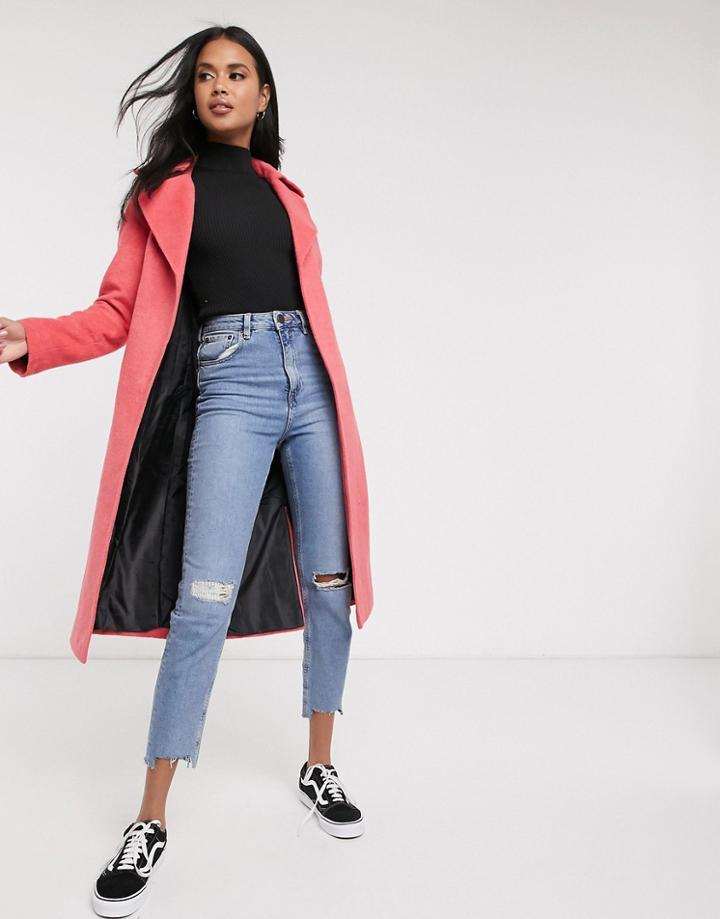 Liquorish Wrap Coat In Pink