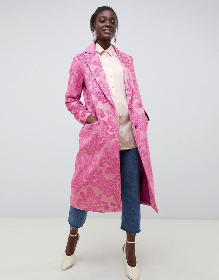 Asos Design Devore Single Breasted Coat - Pink
