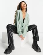 Topshop Knit Low V Cardi In Green
