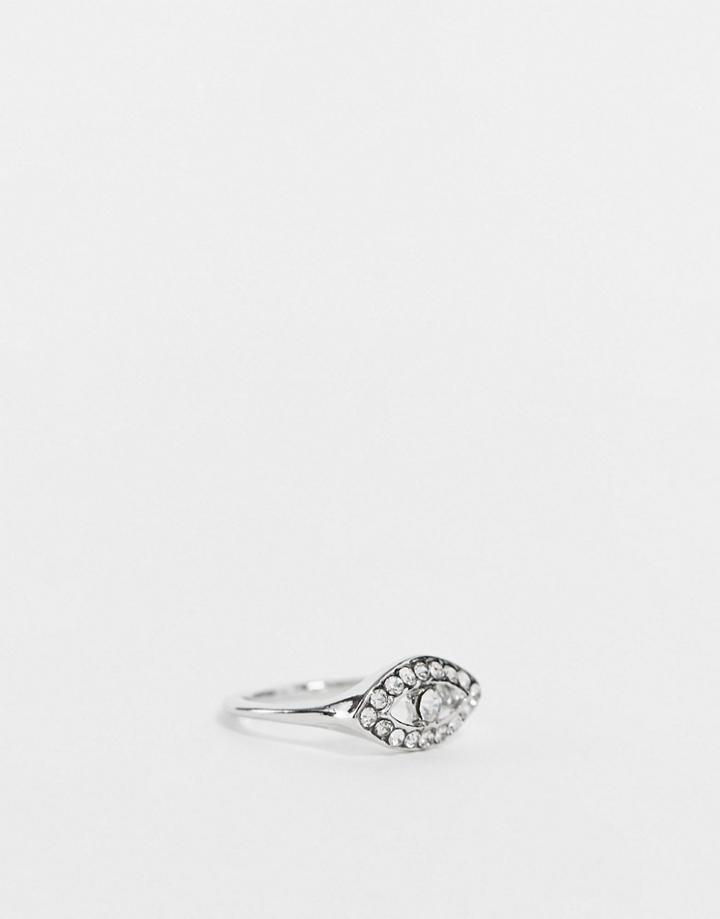 Designb London Evil Eye Ring With Pave Stones In Silver