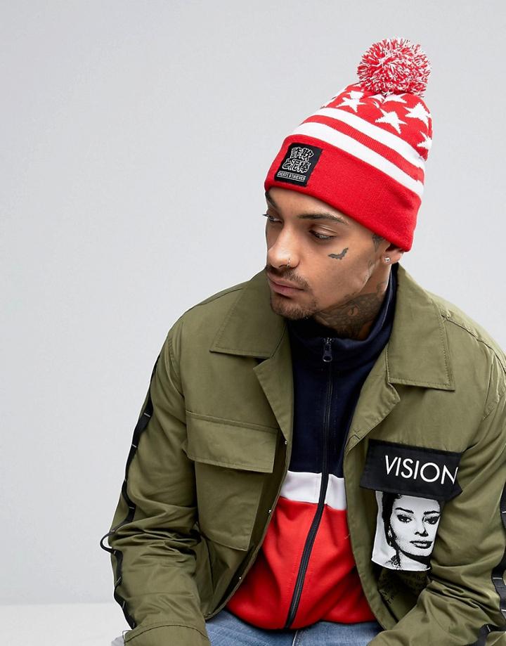 Cheats And Thieves Bobble Beanie Hat With Stars And Stripes - Red