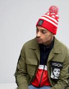 Cheats And Thieves Bobble Beanie Hat With Stars And Stripes - Red