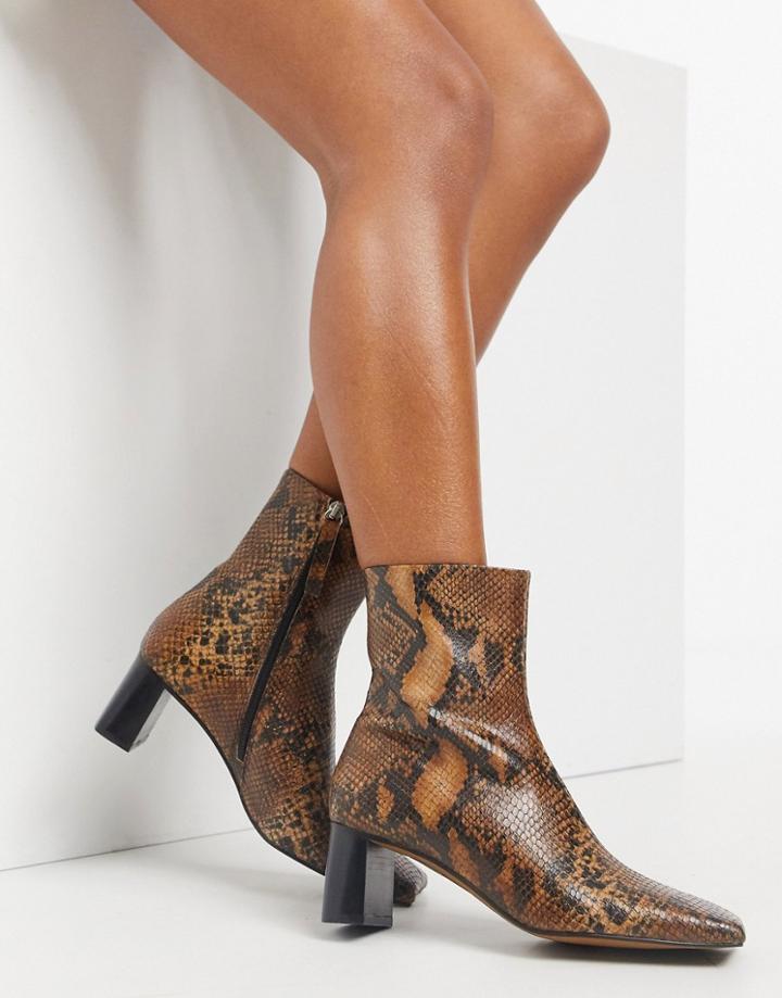 Asos Design Rain Premium Square Toe Leather Boots In Snake-multi