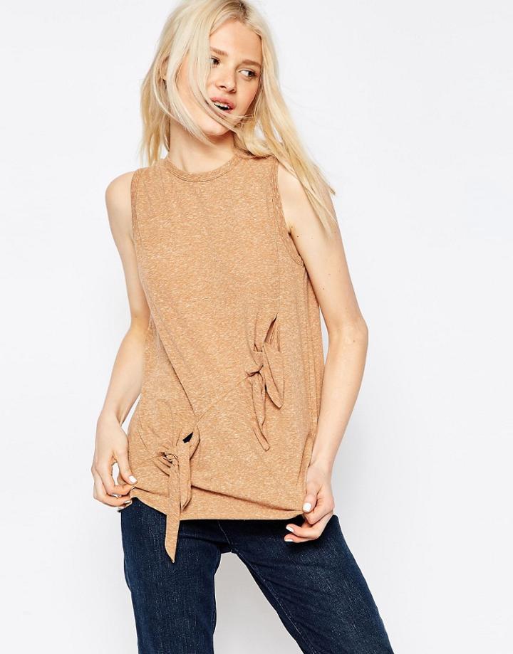 Asos T-shirt With Double Knot Detail - Camel