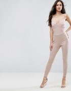 Asos Jumpsuit With Corset Waist Detail In Disco Fabric - Pink